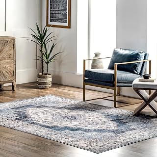 nuLOOM 4' x 6' Machine Washable Stain-Resistant Area Rug with Non Slip Backing, Low Profile for Living Room, Bedroom, and Dining Room, Dania Navy