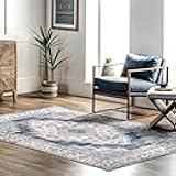 4' x 6' Machine Washable Stain-Resistant Area Rug with Non Slip Backing, Low Profile for Living Room, Bedroom, and Dining Room, Dania Navy