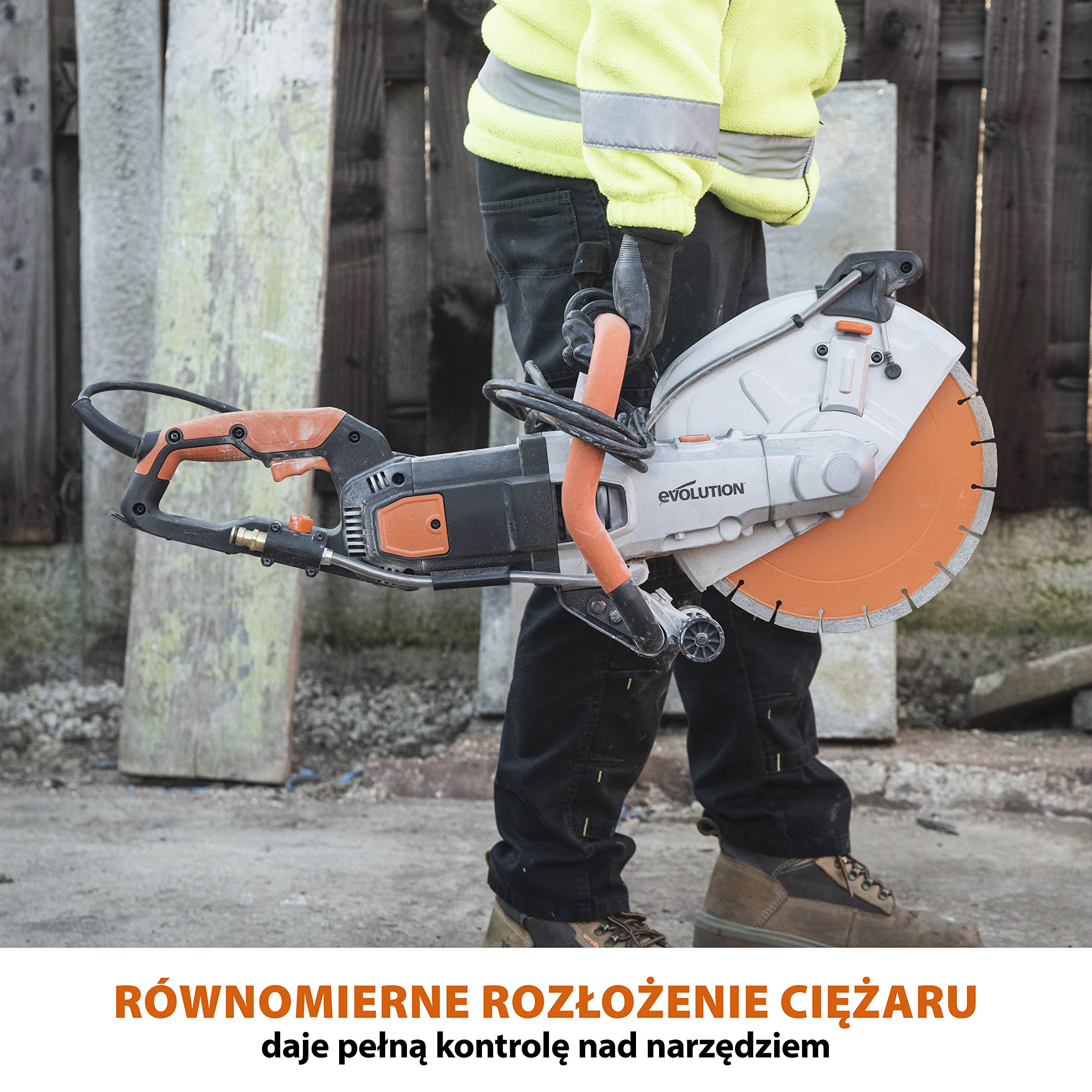 Evolution Power Tools Elektryczna przecinarka tarczowa i pilarka do betonu R300DCT+ z funkcją tłumienia pyłu z użyciem wody i tarczą diamentową Premium 300 mm