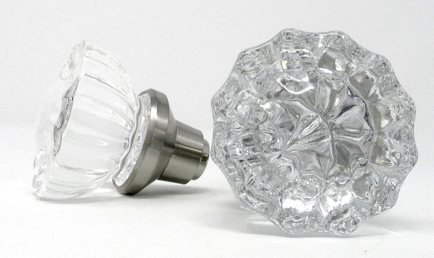 Fluted Crystal Glass & Brushed Nickel Passage Door Knob Sets to install in modern pre-drilled doors or older doors