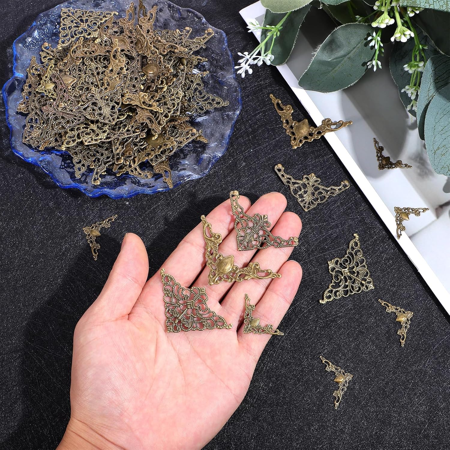 YBEATY 96 PCS Metal Book Corner Protector, 4 Styles Vintage Hollow Triangle Decorative Guard Edge Cover Scrapbooking Menus Album Filigree Corner Embellishments for Jewelry Making File Folder - Image 6