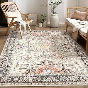 Area Rug 5x7 for Living Room - Washable Oriental Vintage Floral Distressed Large Indoor Carpets with Non Slip Back for Bedroom Dining Room Nursery Office Home Decor -Multi