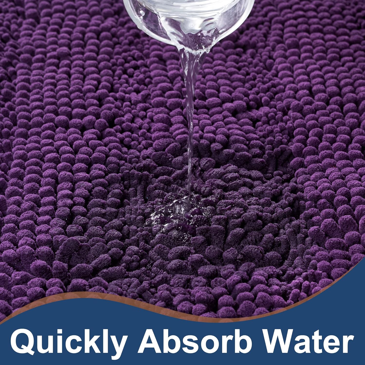 Non Slip Thick Shaggy Chenille Bathroom Rug Sets 2 Piece, Thickened Hot Melt Rubber Bottom Bath Mats for Bathroom, Bath Rugs Quick Dry Machine Washable for Shower (Plum, 32"x20" Plus 17"x24") - Image 5