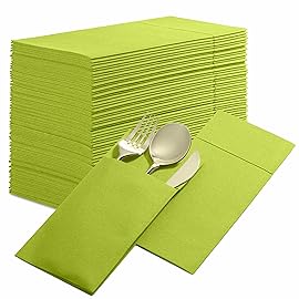 50-Pack Disposable Linen-Feel Dinner Napkins with Built-in Flatware Pocket, KIWI Prefolded Cloth Like Paper Napkins For Dinner, Wedding Or Party [Silverware NOT Included]