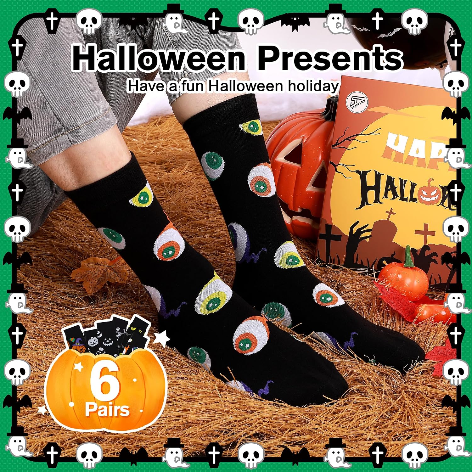 Funny Halloween Socks Men: Crew Cotton Halloween Socks Novelty Gift
