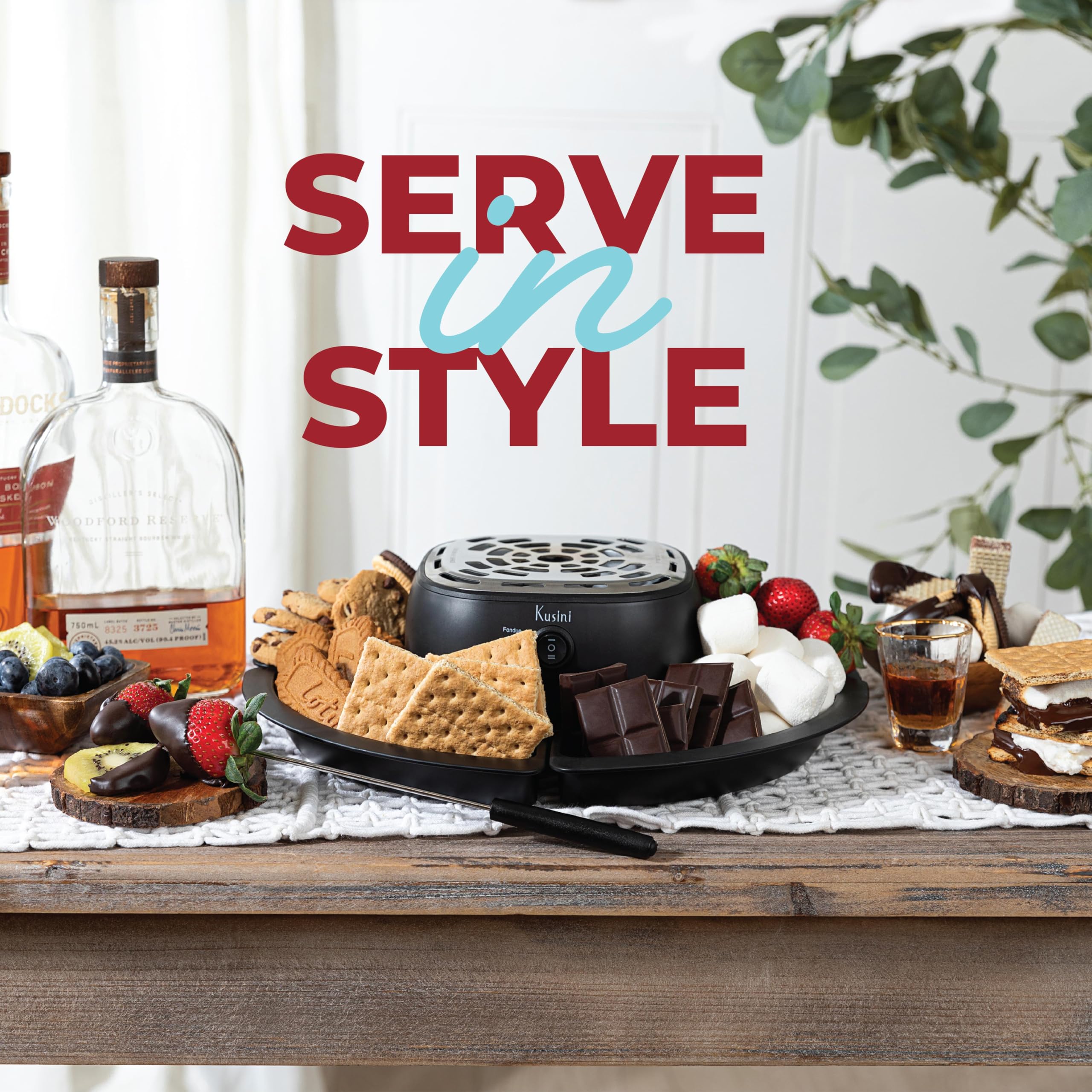 Kusini Set per fonduta elettrica 2 in 1 e kit da tavolo per interni con vassoi rimovibili e 4 spiedini, pentola per fonduta al cioccolato Smores Station, idea regalo unica per coppie, forniture per