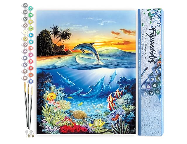 Figured'Art Pintar por Numeros Adultos Delfines en la laguna