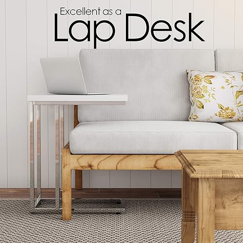 Miniatura 4 de Lavish Home Mesa auxiliar en forma de C para sofá, bandeja moderna y contemporánea para laptop o mesita de noche compacta, muebles que ahorran