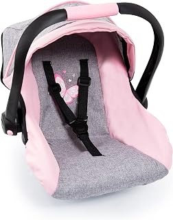 Bayer Design Easy Go Doll Car Seat with Canopy, Pink Grey Butterfly - Fits 18" Dolls, Pram Compatible Accessory