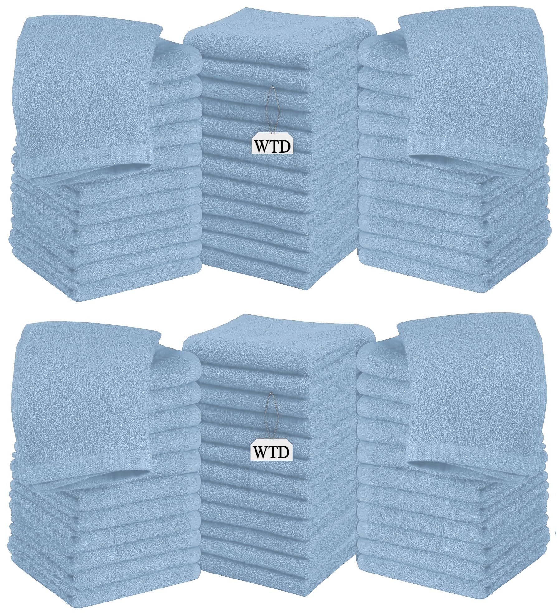 Wholesale Trade Dealz Pack of 6, 12, 24 & 48 Cotton Face Cloth Towels 500-GSM Super Soft 100% Egyptian Cotton Flannels Premium Washcloths Hotel Saloon Gym Towel Facial Cloths (12, Sky Blue)
