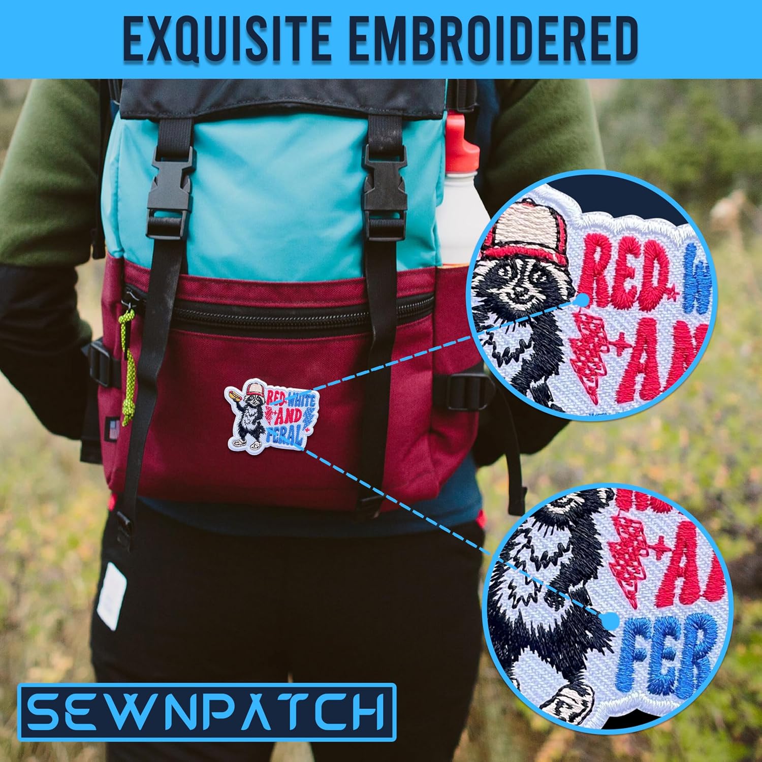 Red White and Feral Raccoon Patch Iron On Embroidery Patch for Backpacks Hats Jeans Bags, Size 3" Sewing Patches, Funny 4th of July Appliques for Clothes, Embroidery Patches, Gift for Patriots