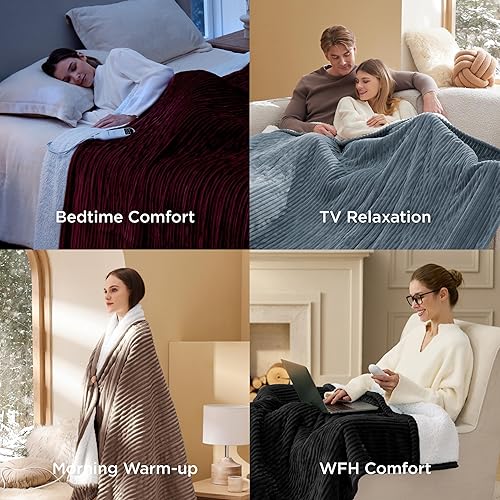 Vista 74 de Bedsure GentleSoft - Manta térmica eléctrica, suave manta eléctrica de franela acanalada, calefacción con 4 ajustes de tiempo, 6 ajustes de calor