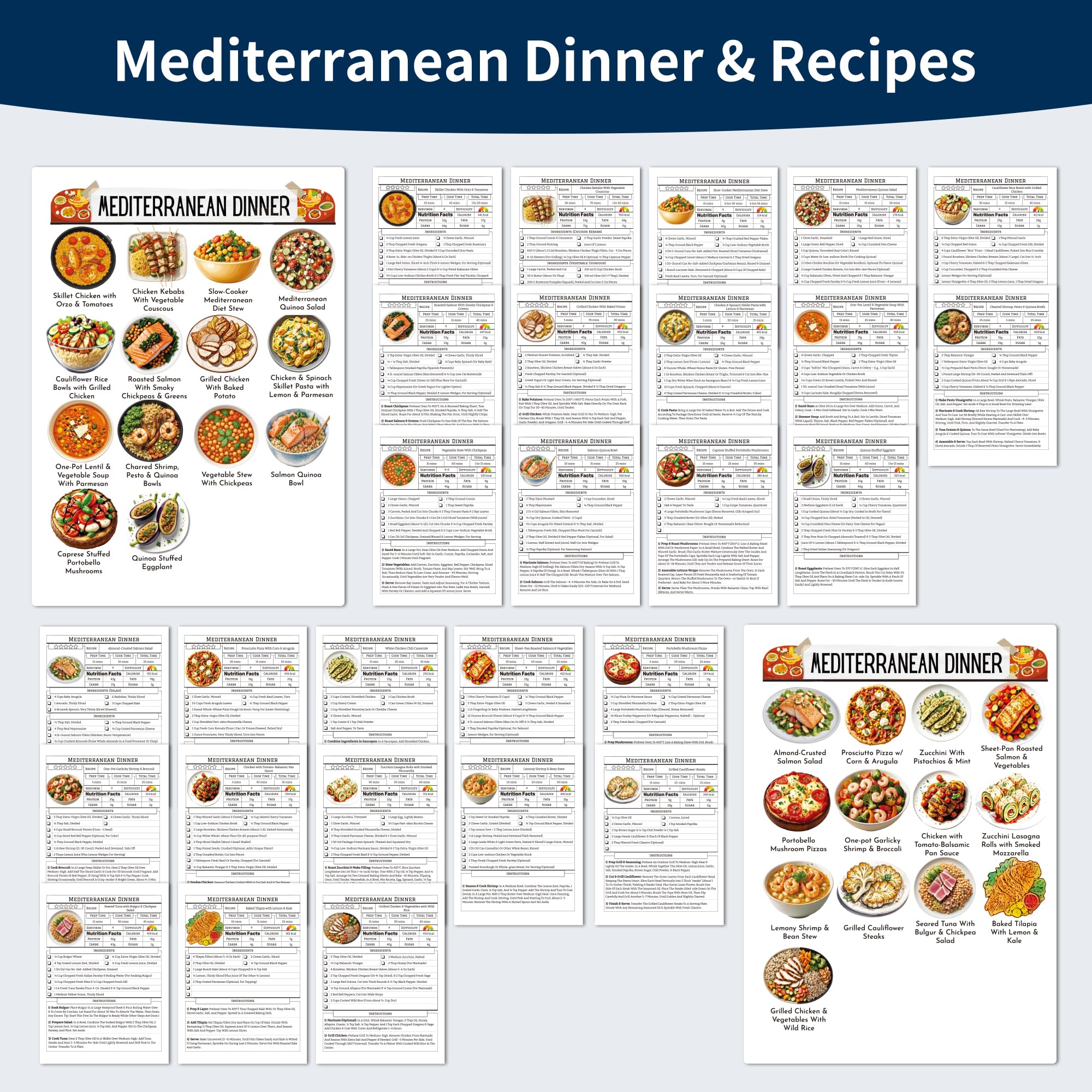 Simple & Easy - Libro de cocina de dieta mediterránea para principiantes y personas mayores, libro de recetas mediterráneas con planes de comidas, lista de alimentos y aperitivos, cuaderno de cocina