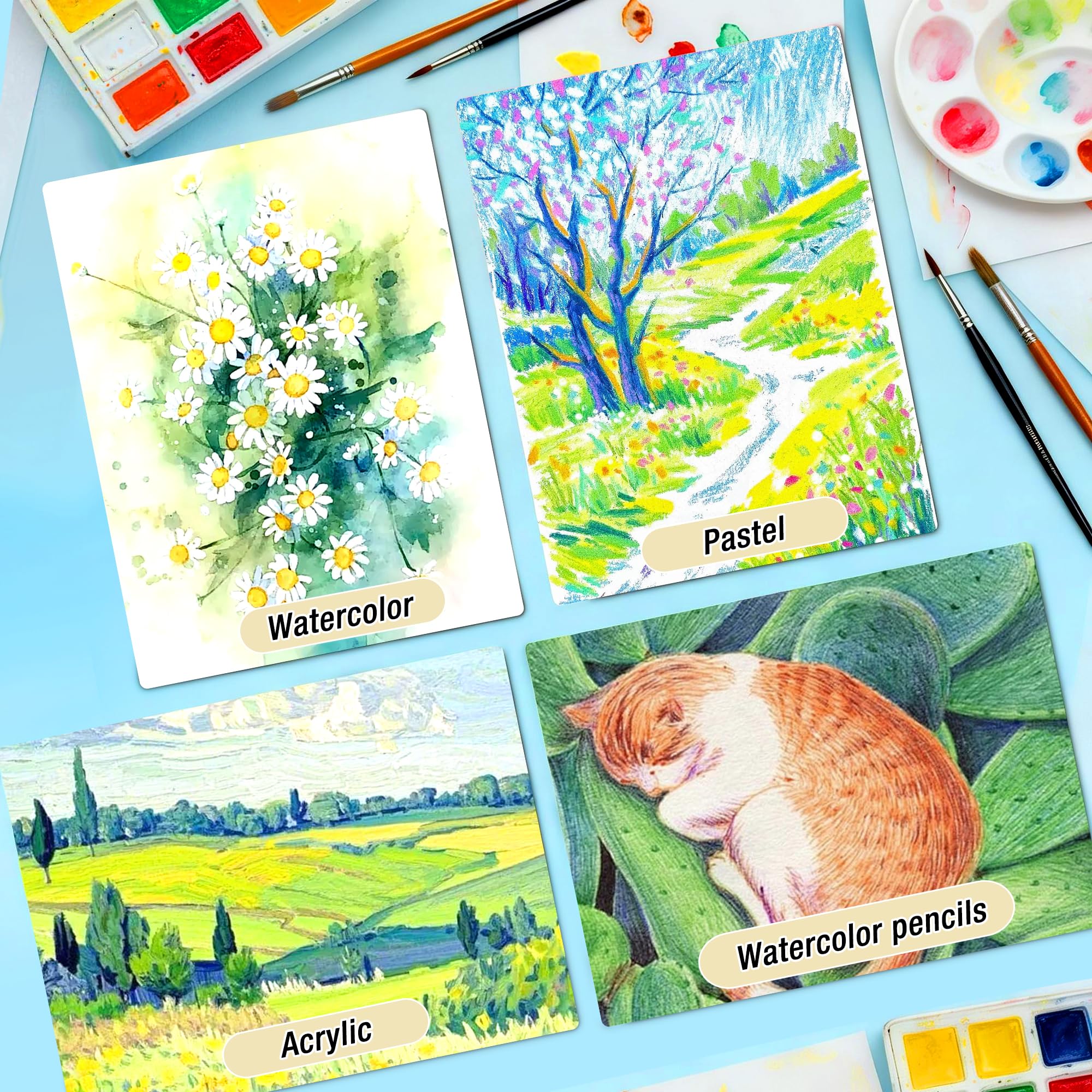 Creazic Aquarellpapierblock, 22,9 x 30,5 cm, 63,5 kg/300 g/m², säurefreies, kaltgepresstes, schweres Aquarellpapier, Künstler-Skizzenbuch für Erwachsene, Kinder und Anfänger, ideal für Aquarellfarben