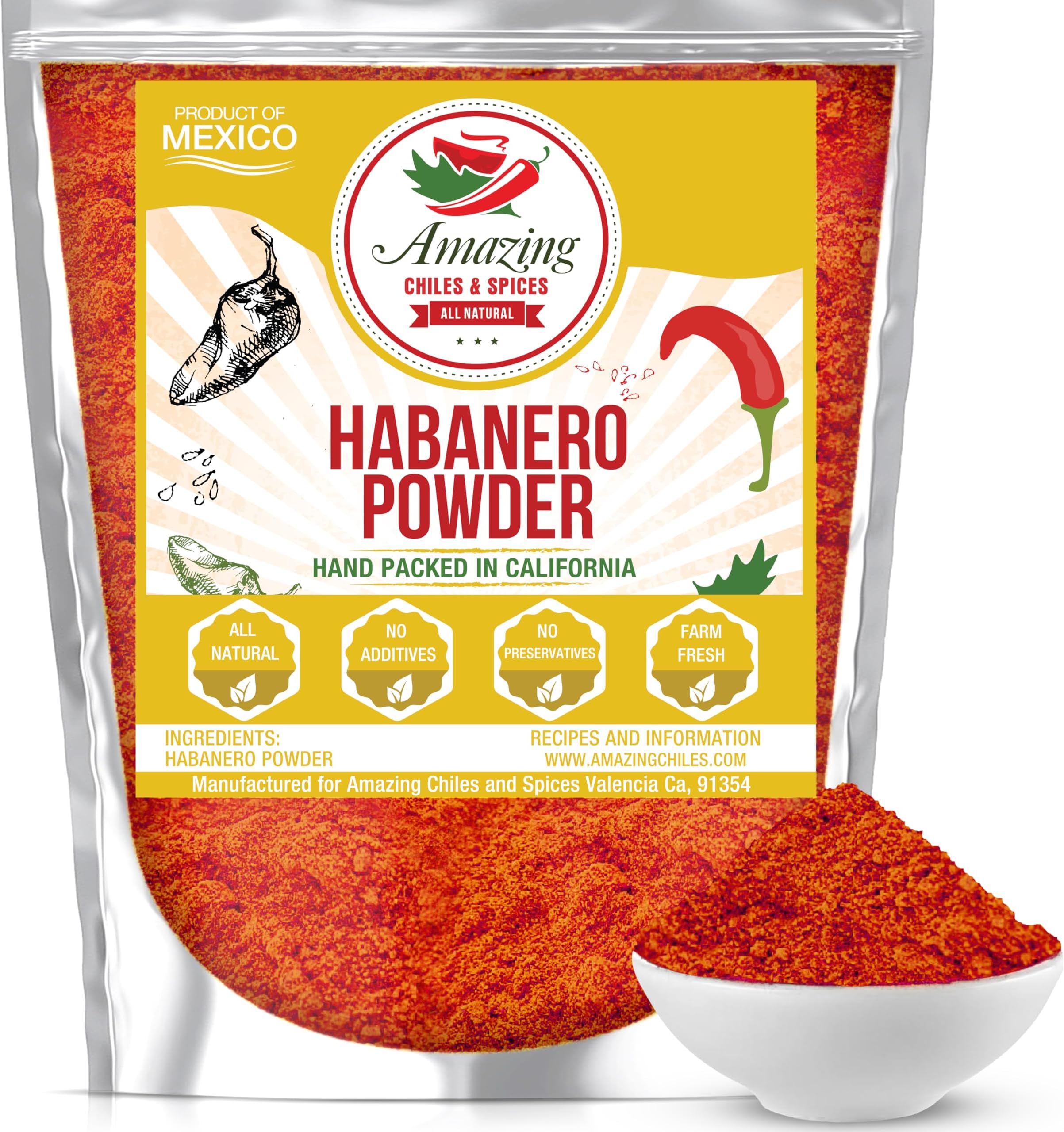 Habanero Pepper Ground 4oz - Premium All Natural Powder. No Additives. Hot & Spicy Rich Flavor By Amazing Chiles and Spices.