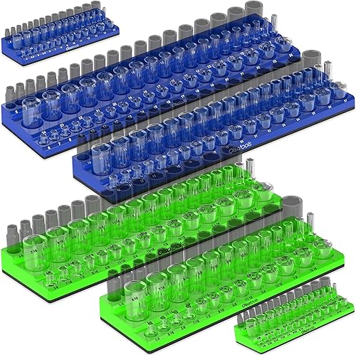 Olsa Tools Organizador magnético de enchufes  Kit de 6 soportes de enchufe  Unidad de 12 pulgada, 38 pulgadas y 14 pulgadas  Organizadores de