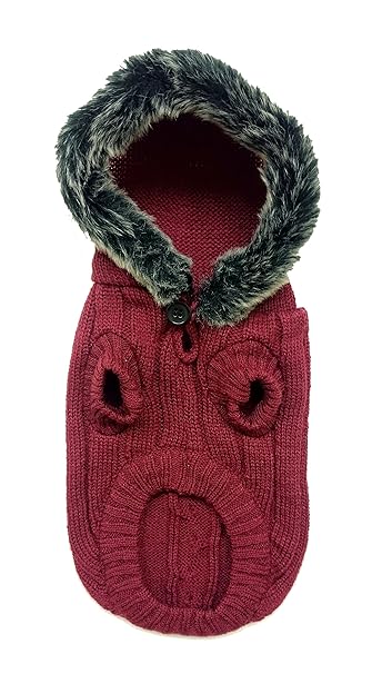 Fashion Pet 652324 Merlot Outdoor Dog Faux Fur Hooded Sweater, Small