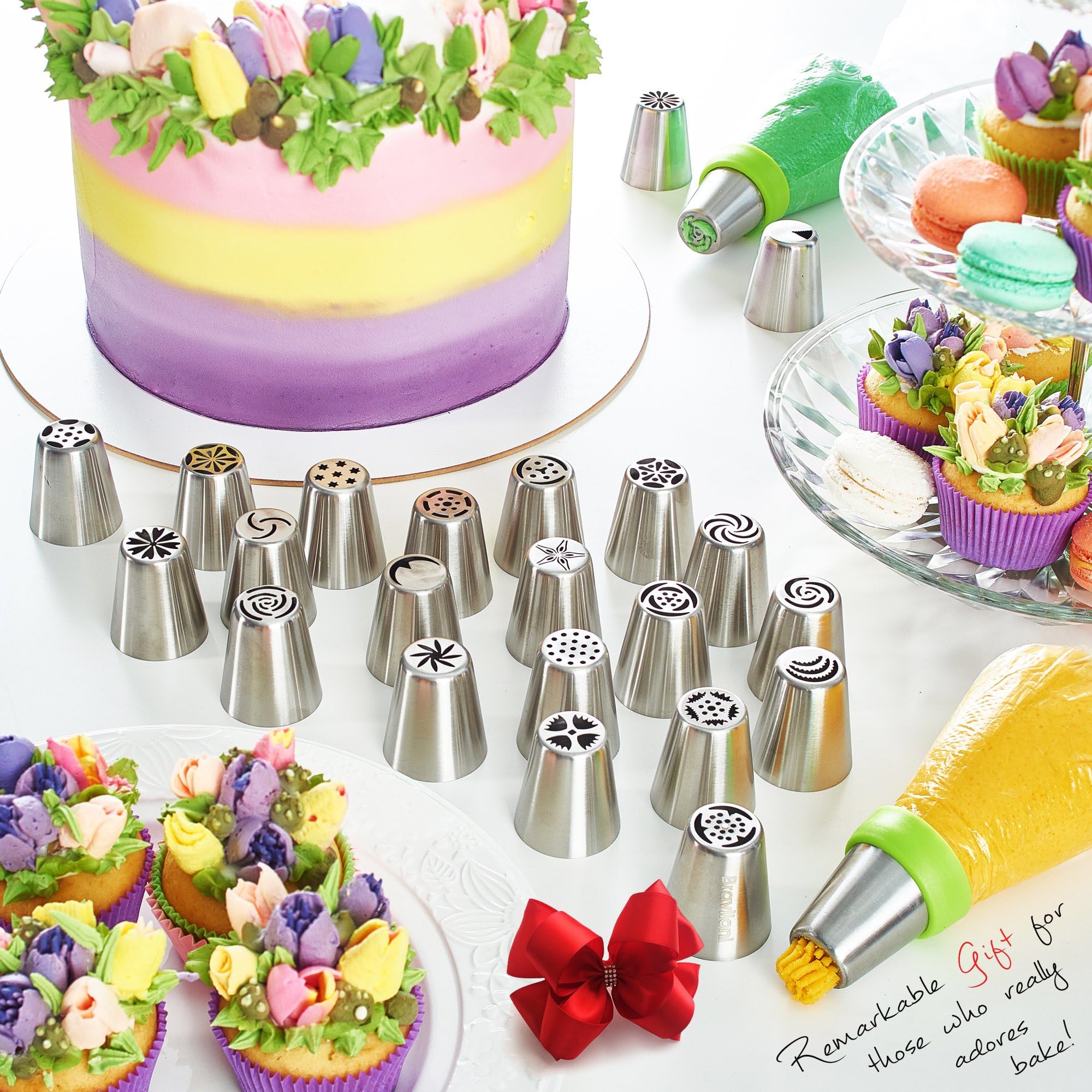 Russian Piping Tips - Cake Decorating Supplies - 39 Baking Supplies Set - 23 Icing Nozzles - 15 Pastry Disposable Bags & Coupler - Extra Large Decoration Kit - Best Kitchen Gift