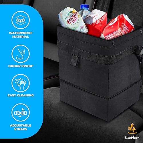 Miniatura 7 de EcoNour Bolsa de basura plegable para automóvil, bolsa de basura y bote de basura impermeable para automóvil, a prueba de fugas, respaldo de asiento