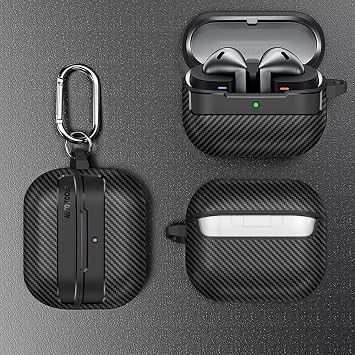 Samsung Galaxy Buds3 / Galaxy Buds3 Pro ve Galaxy Buds 3 FE Uyumlu Karbon Fiber Hybrid Polymer Technology Kulaklık Kılıfı ve 3'ü 1 Arada Bluetooth Kulaklık Temizleme Kalemi Seti (Siyah)