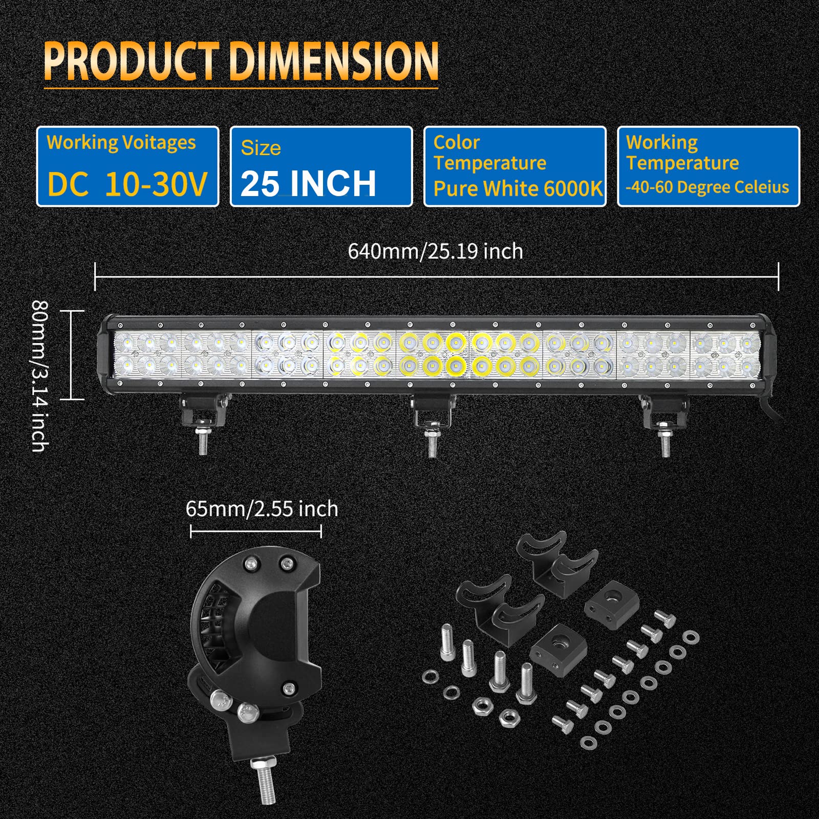 PICAA LED Lichtleiste KFZ, 25 Zoll 162W LED Arbeitsscheinwerfer 12V 24V, 6000K Weiß Lightbar Zusatzscheinwerfer Auto Offroad Beleuchtung für SUV, LKW, 4x4, Traktor, ATV
