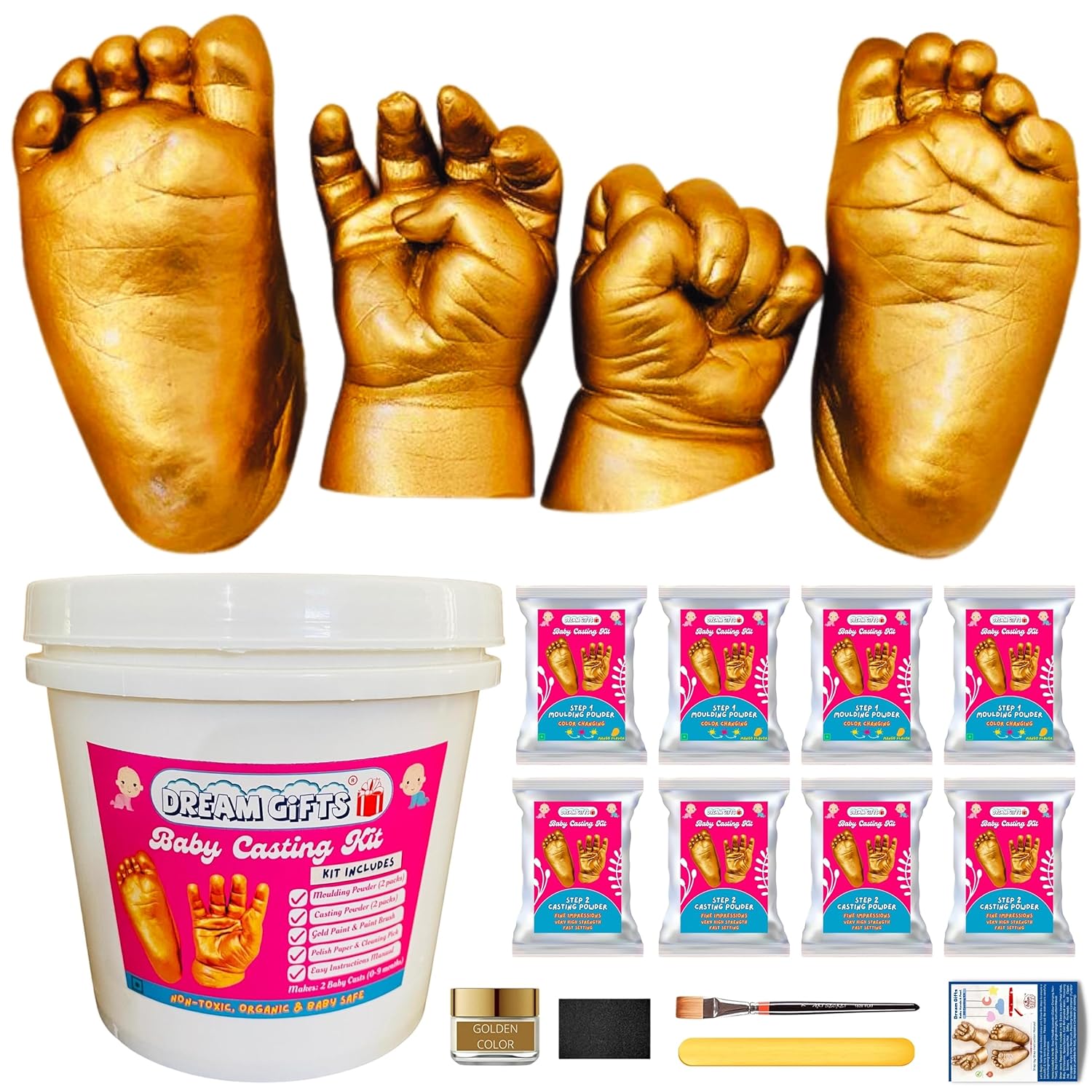 Baby Hands & Feet 3D Casting Kit with Moulding Bucket Ideal for 09 Months Includes 8 Items