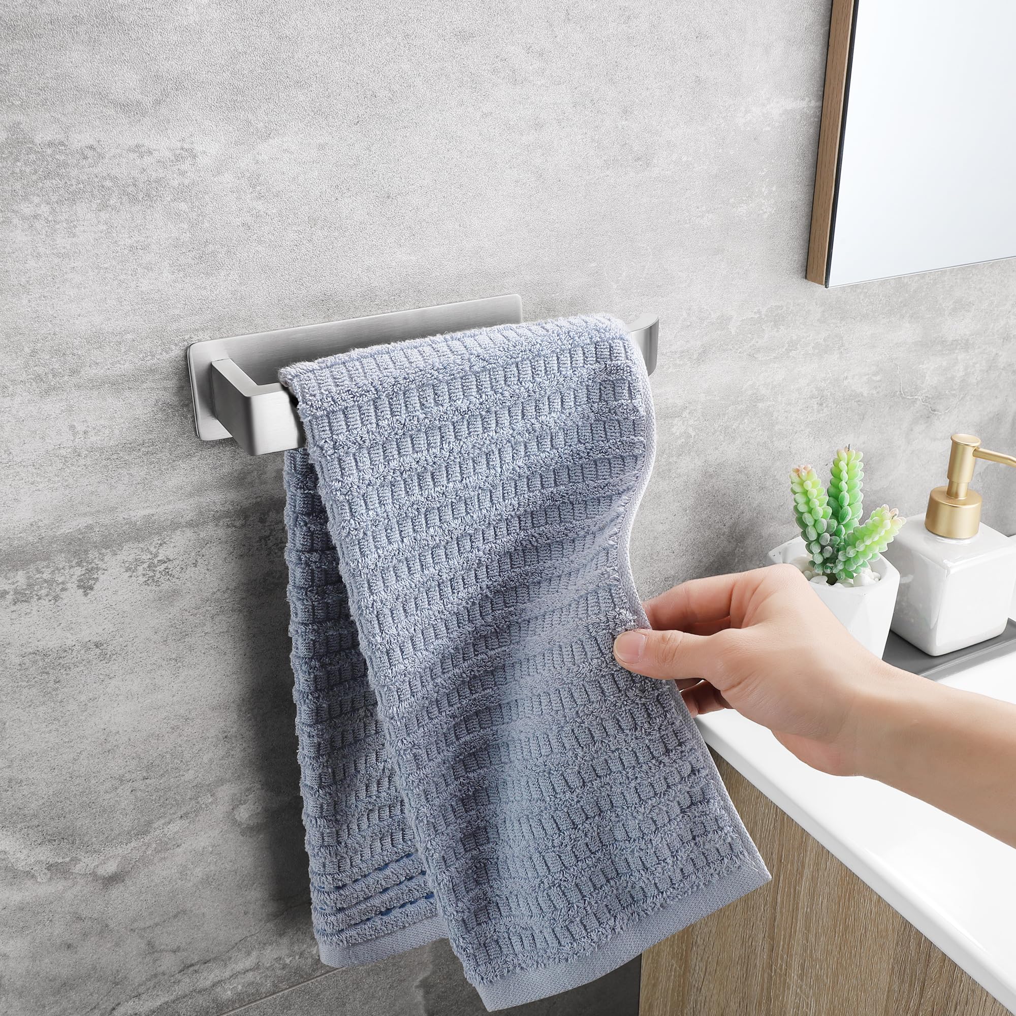 Porta Asciugamani Bagno Adesivo, Portasciugamani da Parete in Acciaio Inox 304, Senza Foratura, Stabile Elegante, Spazzolato Argento, 22CM