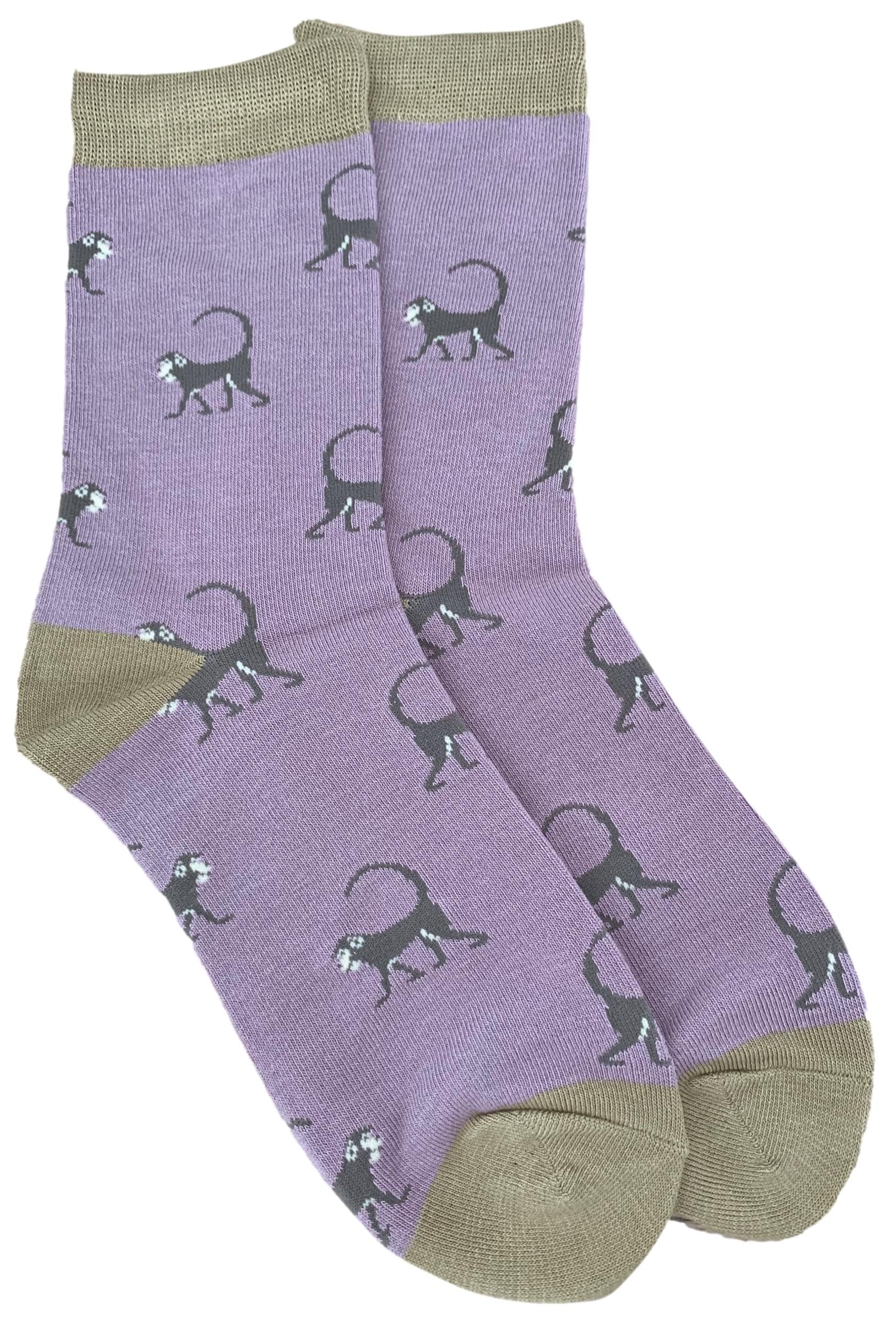Purple Possum Women's Purple, Lilac, Grape Purple Possum® Monkey Socks In Purple Size 4 To 7 Cotton Bamboo Blend Monkeys