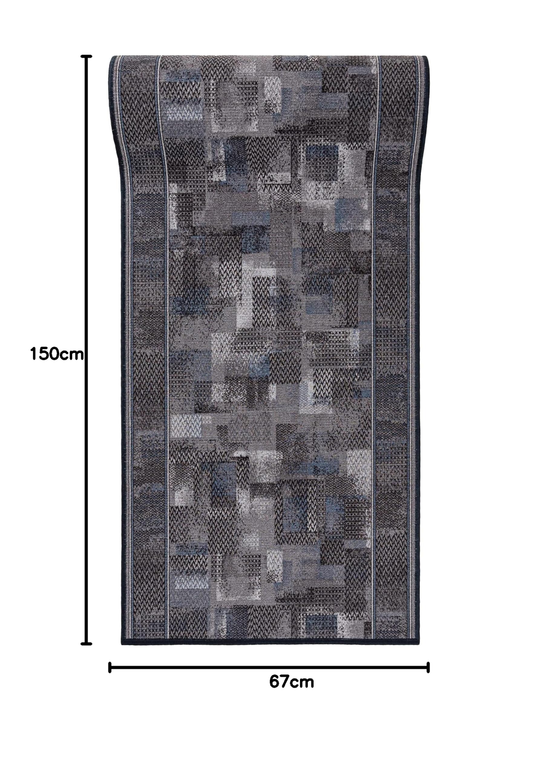 Mazovia Alfombra de Pasillo Larga - Alfombra Antideslizante Moderno Motivo Geométrico - Pelo Corto - Alfombras de Pasillo por Metros - Alfombras para Pasillos Largos - Gris - 67 x 150 cm