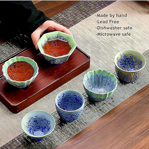 Miniatura 7 de Tenmokus - Taza de té de cerámica de 4 onzas, taza de té floral de estilo chino/japonés, tazas de té pequeñas de forma irregular, juego de 4