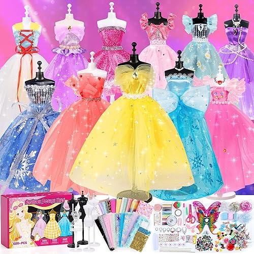 YEETIN Kits de diseño de moda para niñas de 6 años en adelante, más de 600 piezas de kits de costura para niños, juego de arte y manualidades,
