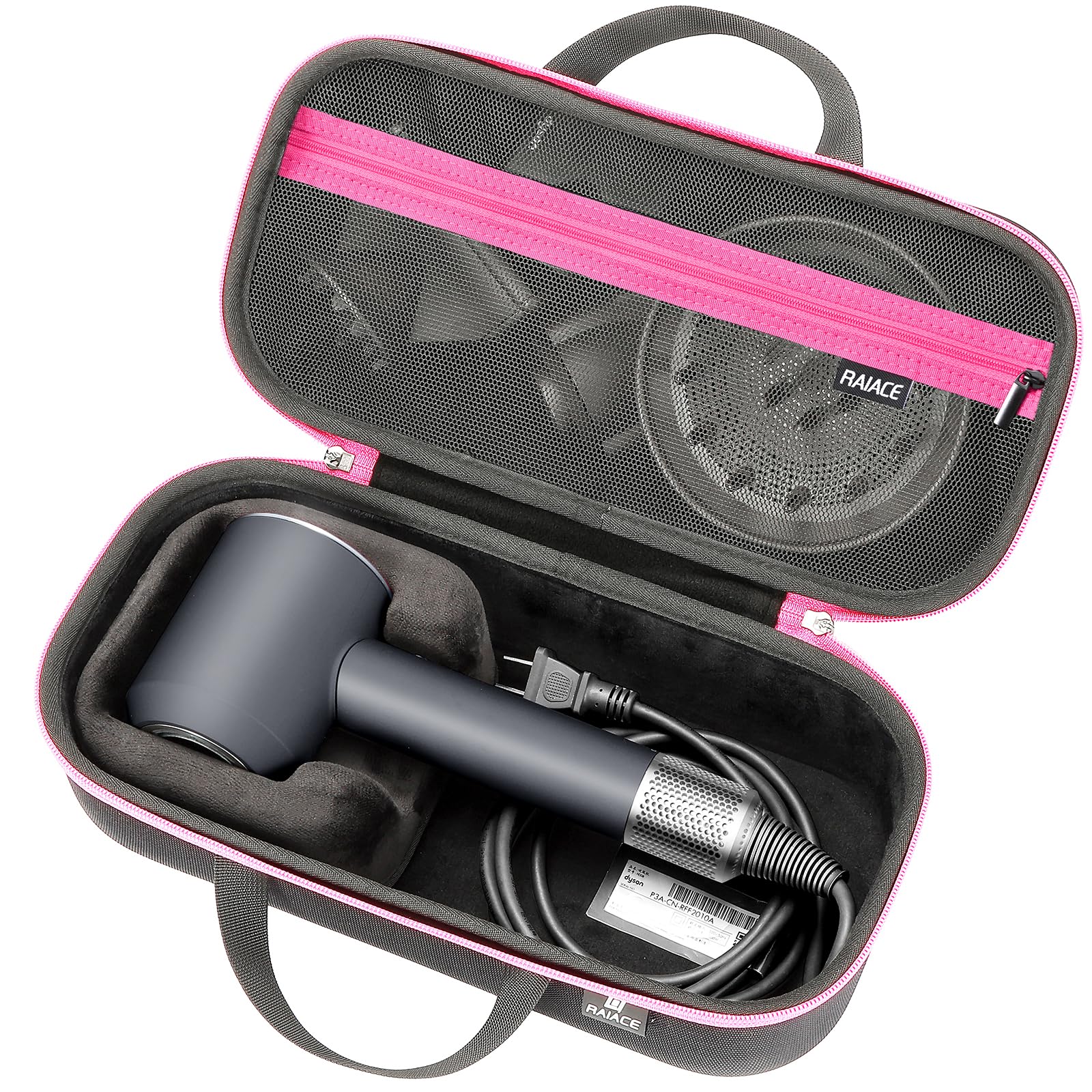 RAIACE Hard Storage Case Compatible with dyson Hair Dryer, Travel Carrying Bag. (for sale is case only). - Black(Black Lining)