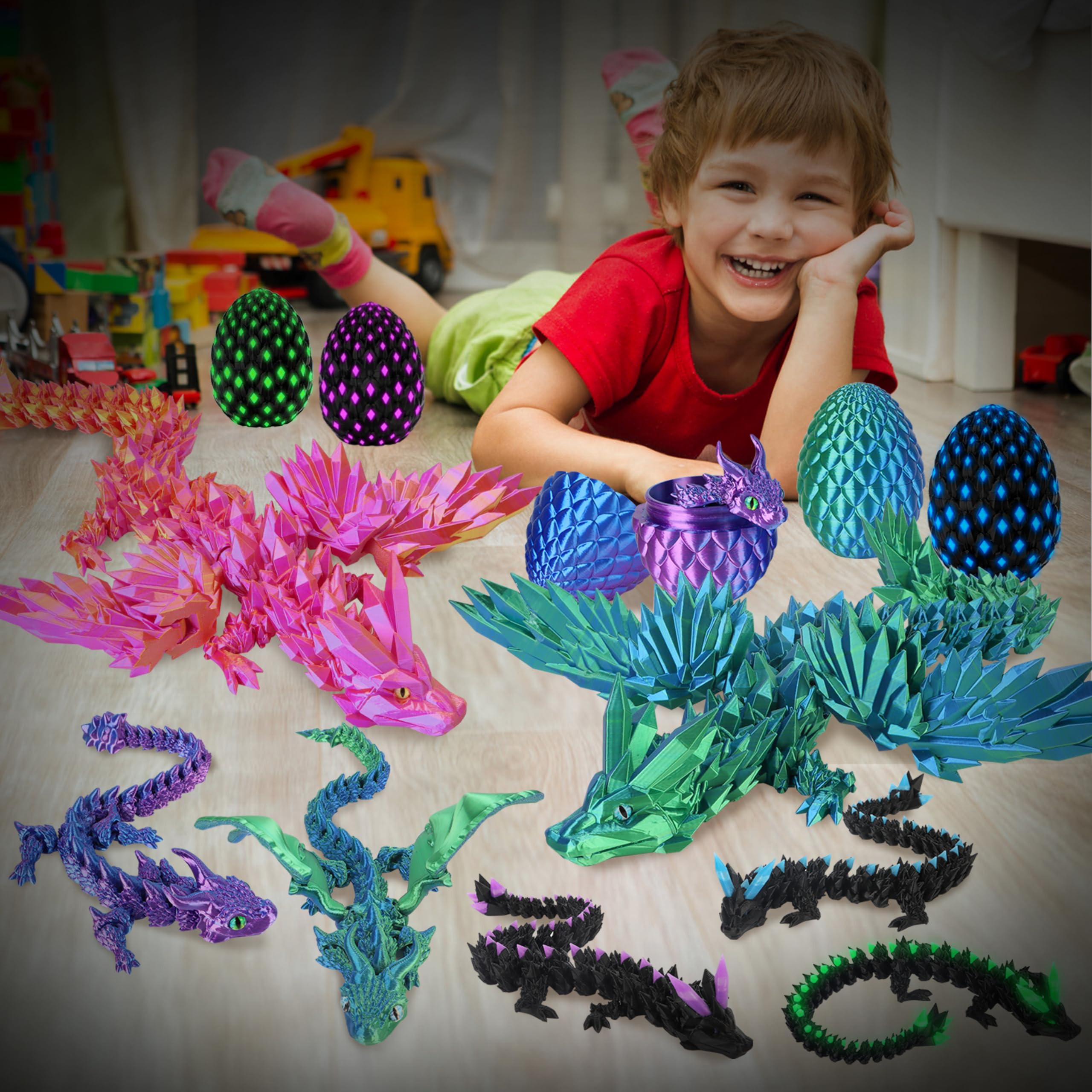 JONRRYIN Huevo de Dragón Impreso en 3D, Huevo Dragón Fluorescente, Articulaciones Flexibles Articulado, Decoración del Hogar, Juguete de Escritorio para Navidad Easter Cumpleaños