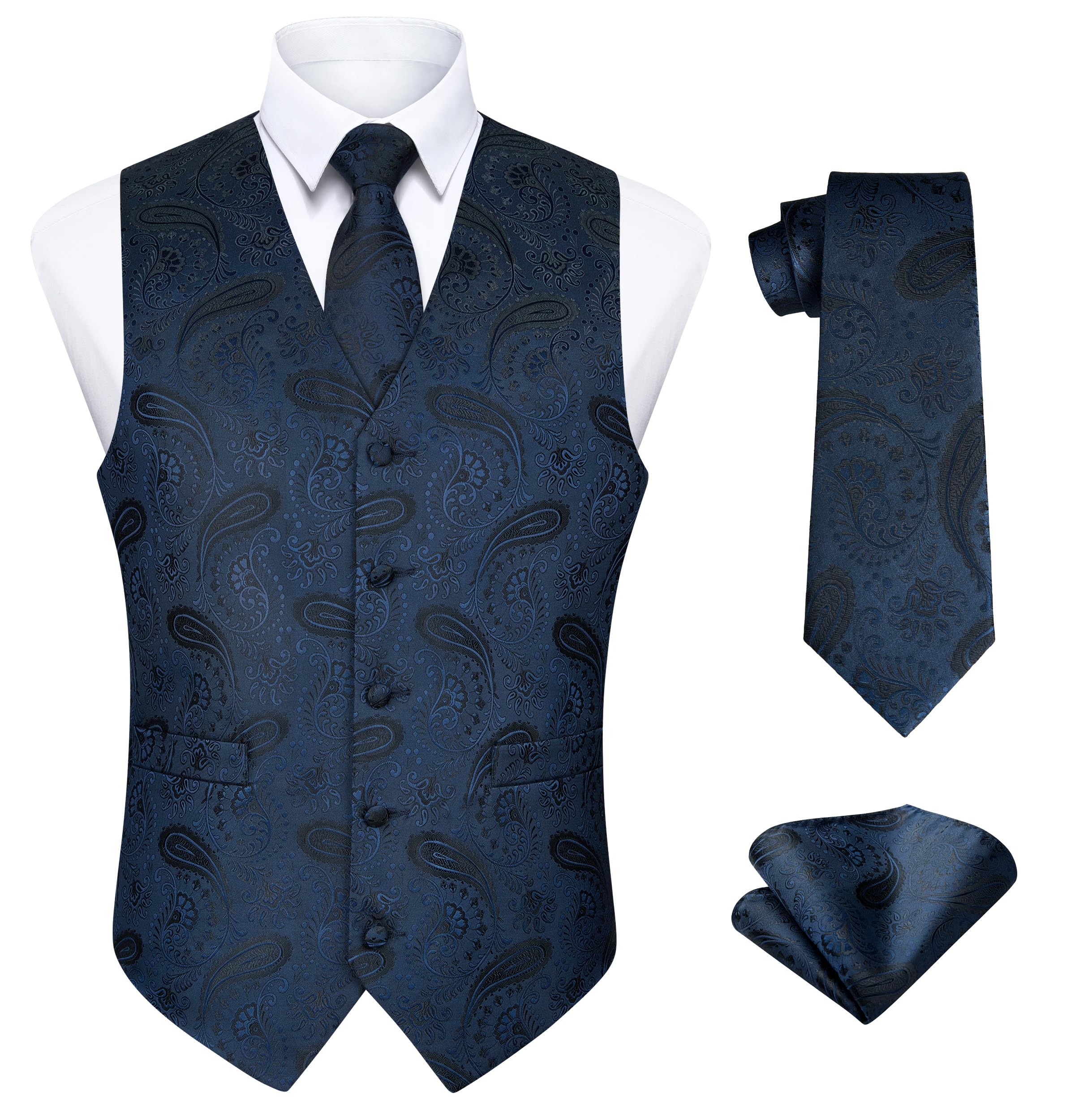 COMVIP Uomo Wedding Party Paisley cravatta e Pochette Set 2 pezzi Cravatta: 146x8x3.5cm, Fazzoletto: 25x25cm Red # 1