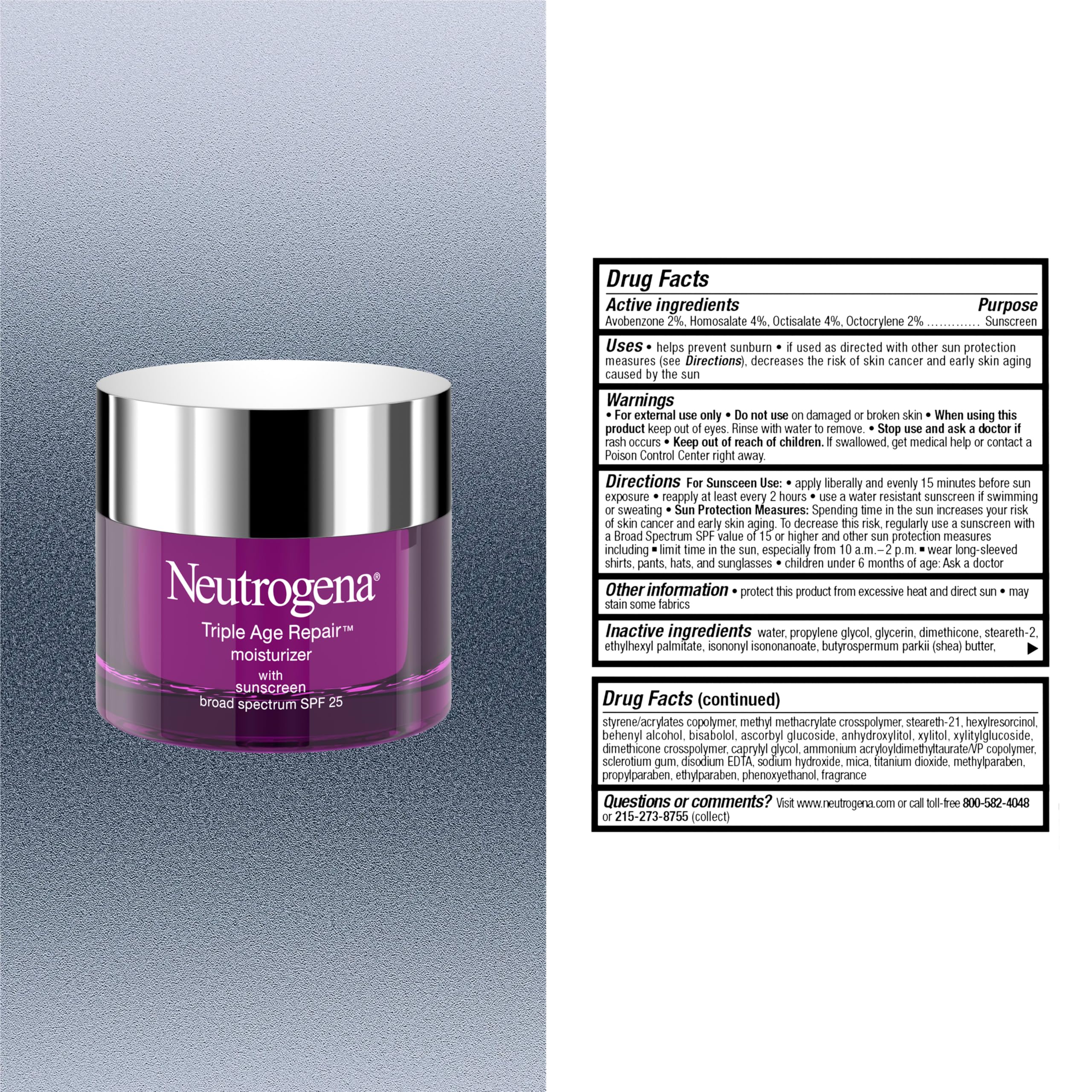 Neutrogena Spf 25 Crema hidratante de día para reparación Triple Edad 1.7 oz
