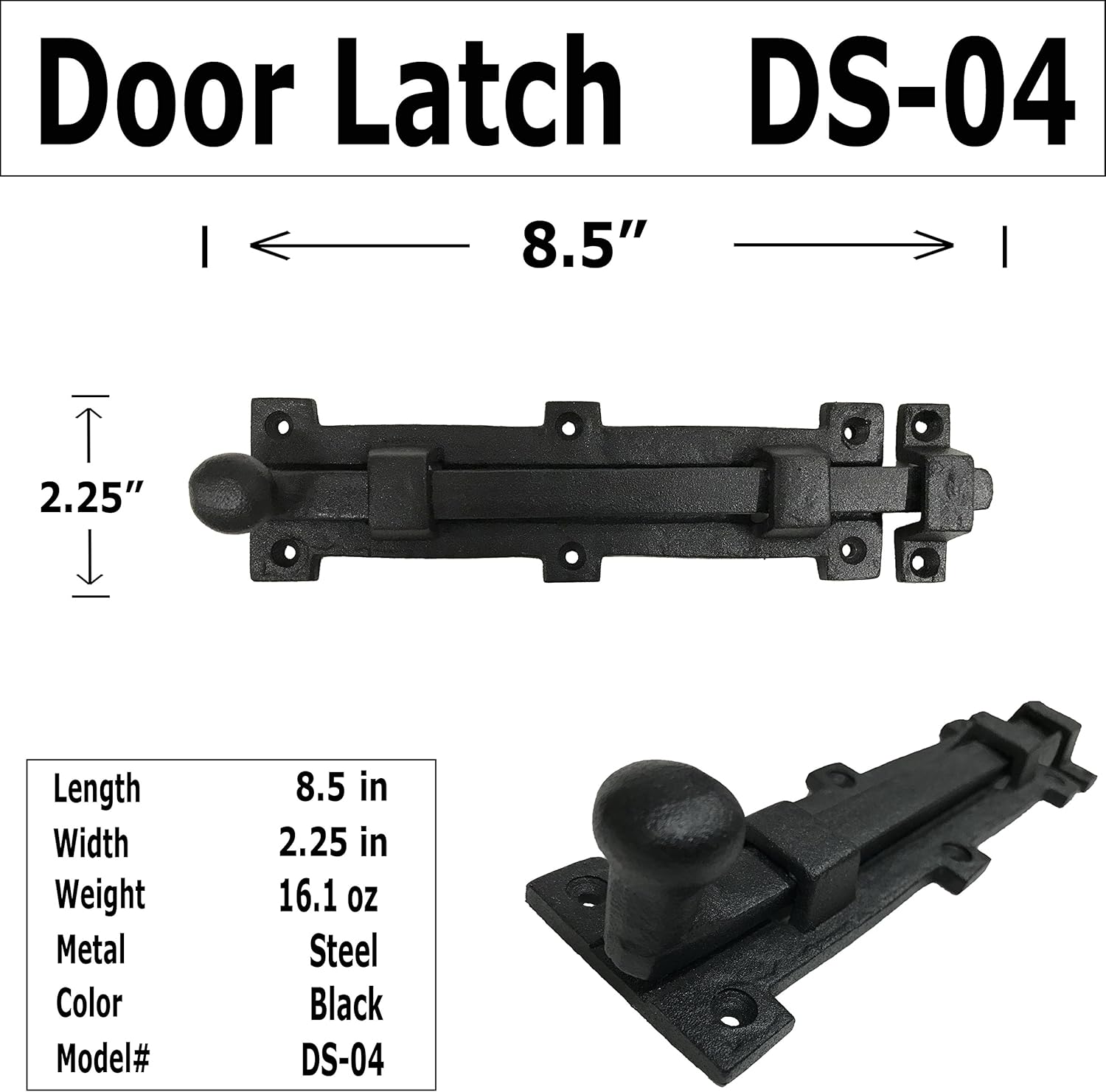 Antique style 8" Black Wrought Iron - Slide Door Bolt Latch - vintage iron - Decorative style 8 in door latch DS-04 (2)