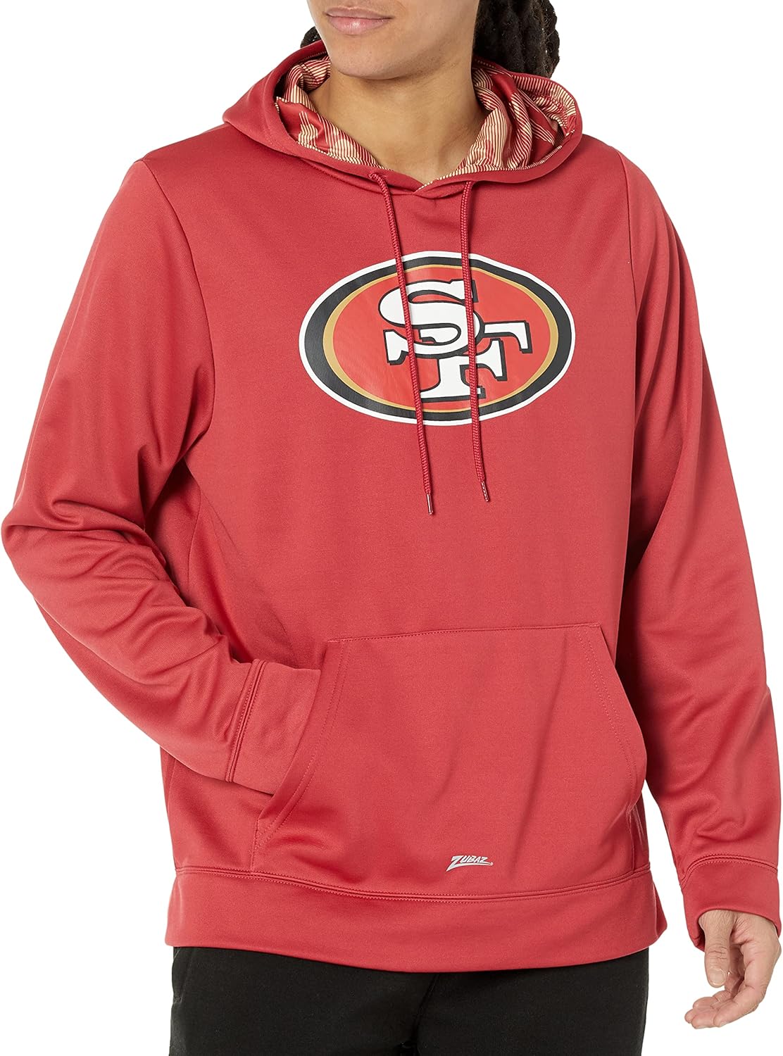 Zubaz Men's NFL Solid Team Color Pullover Hoodie with Large Primary Logo and Camo Hood Liner