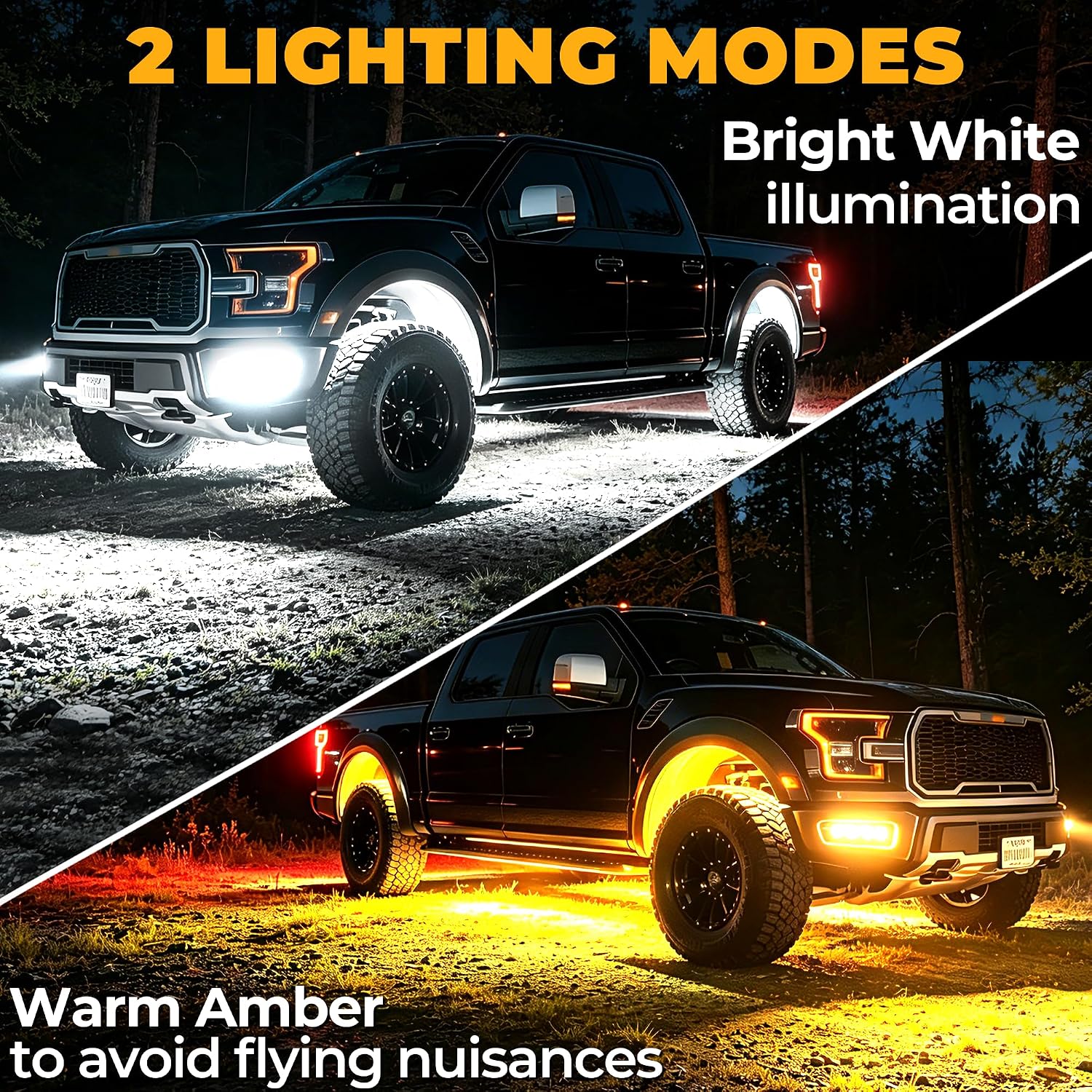 8 Pods Metal 83 LEDs/Pod White/Amber Rock Lights, Super Bright Underglow Light Kit IP67 Waterproof Aluminum Led Lights for Trucks Jeep Offroad ATV UTV SUV Boat, Easy to Install(Patented)