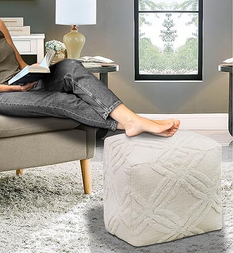 Miniatura 10 de COTTON CRAFT Puf Dhurrie tejido a mano  Taburete otomano  Puf otomano  Dormitorio de los niños, dormitorio, decoración del hogar, asiento decorativo