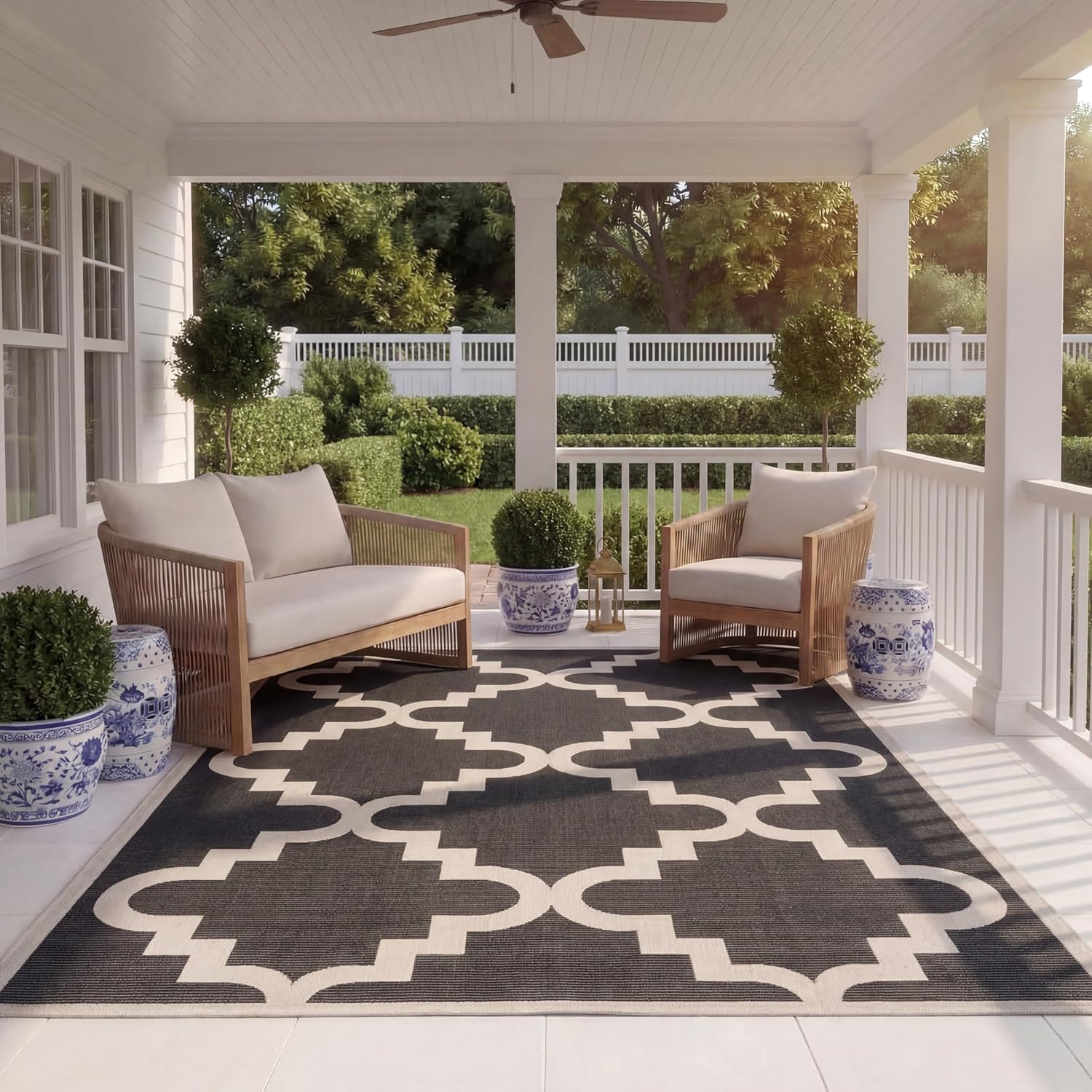 SAFAVIEH Washable Rug Outdoor Courtyard Collection - 5'3" x 7'7", Brown & Beige, Non-Shedding & Easy Cleaning, Ideal for Patio, Backyard, Mudroom (CY6017-242)