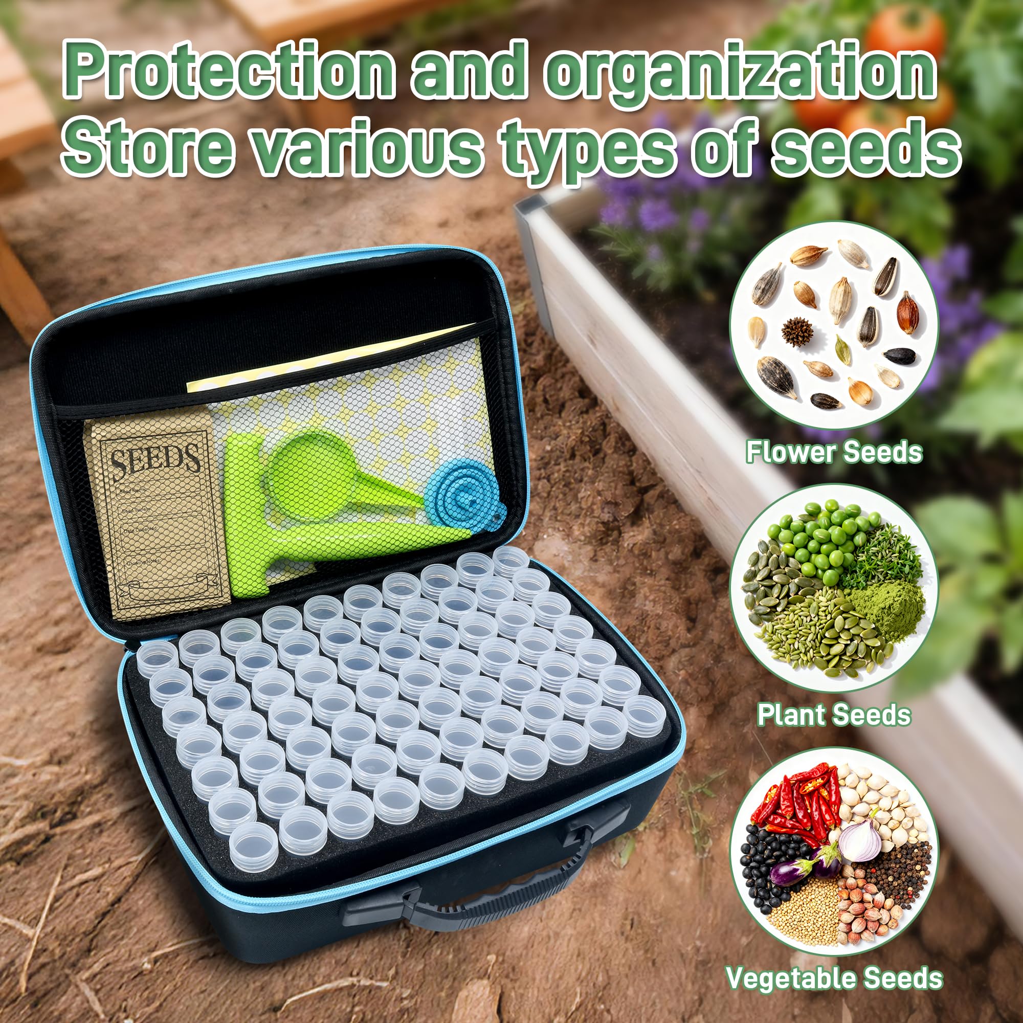 Kit organizador de almacenamiento de semillas de 140 ranuras con 20 sobres, caja de almacenamiento de semillas impermeable, botellas transparentes, pinzas, embudo, sembrador para verduras