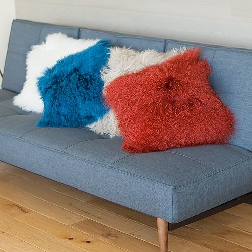 Miniatura 10 de SLPR Almohada de piel de cordero mongol beige de 24 x 24 pulgadas almohada decorativa neutra para sofá y cama, funda de almohada de piel de oveja