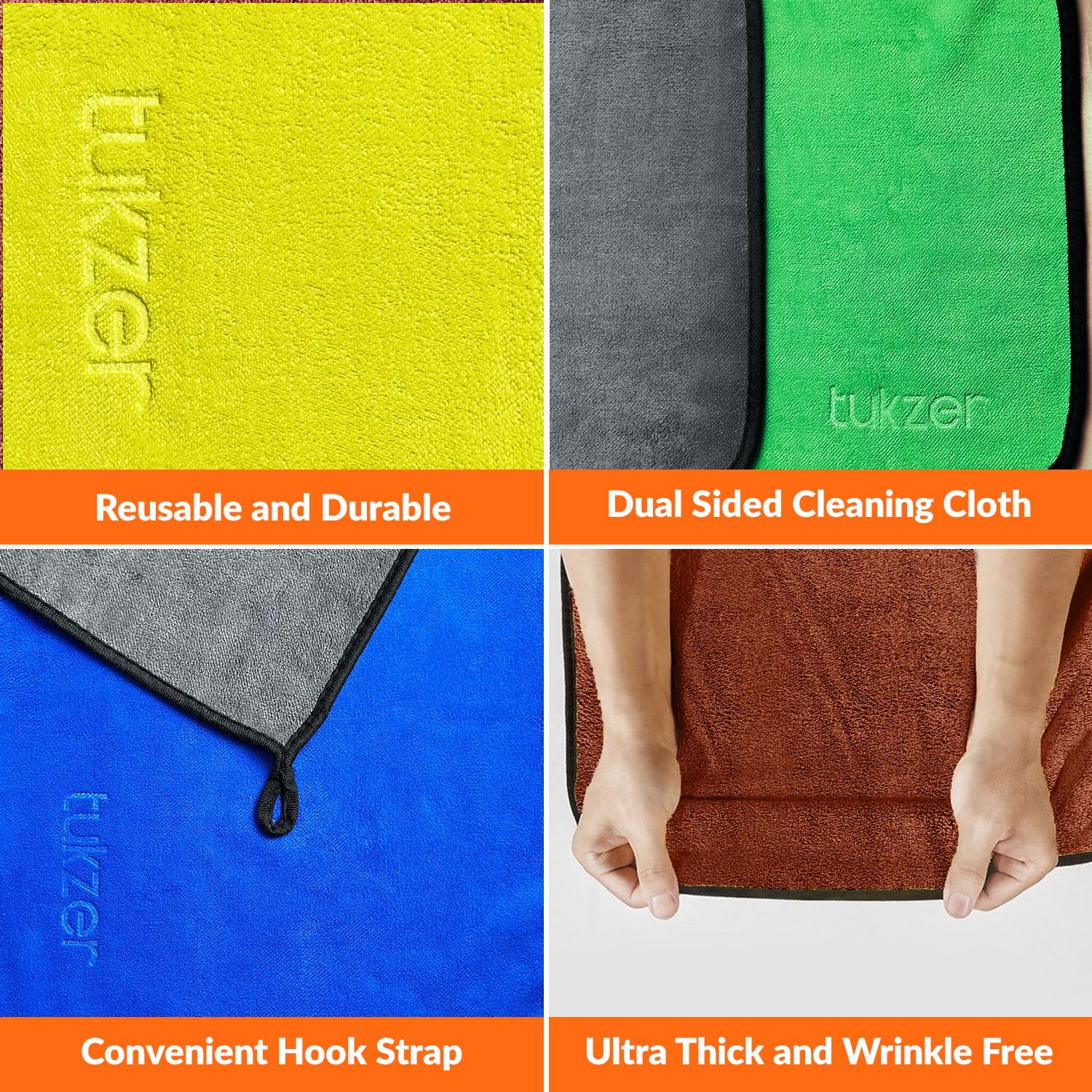 Tukzer Multi-Purpose Coral Velvet Microfiber Cloths for Car Bike| Ultra-Soft Super Absorbent Lint-Free for Exterior Interior Dashboard Cleaning Washing Polishing(500 GSM Multi-Color | 4 Pcs 35x 75 cm) - Image 6 thumbnail