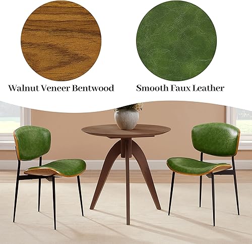 Miniatura 4 de Art Leon Sillas de comedor de piel sintética, juego de 2 sillas de escritorio modernas de mediados de siglo, sin ruedas, silla decorativa sin brazos