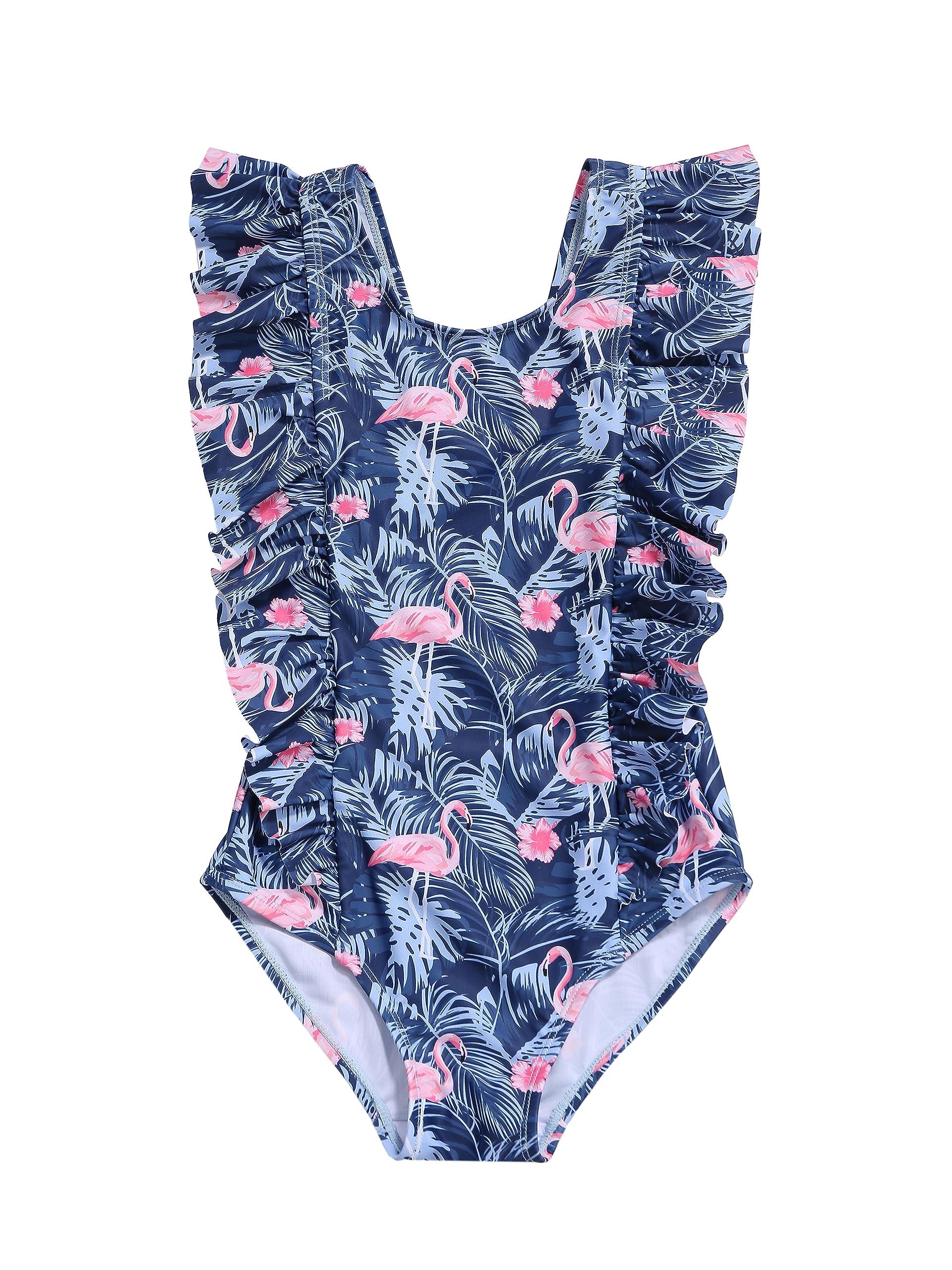 LIZENS Girls One Piece Hawaiian Ruffle Swimsuit - Beachwear Bathing Suit for Kids