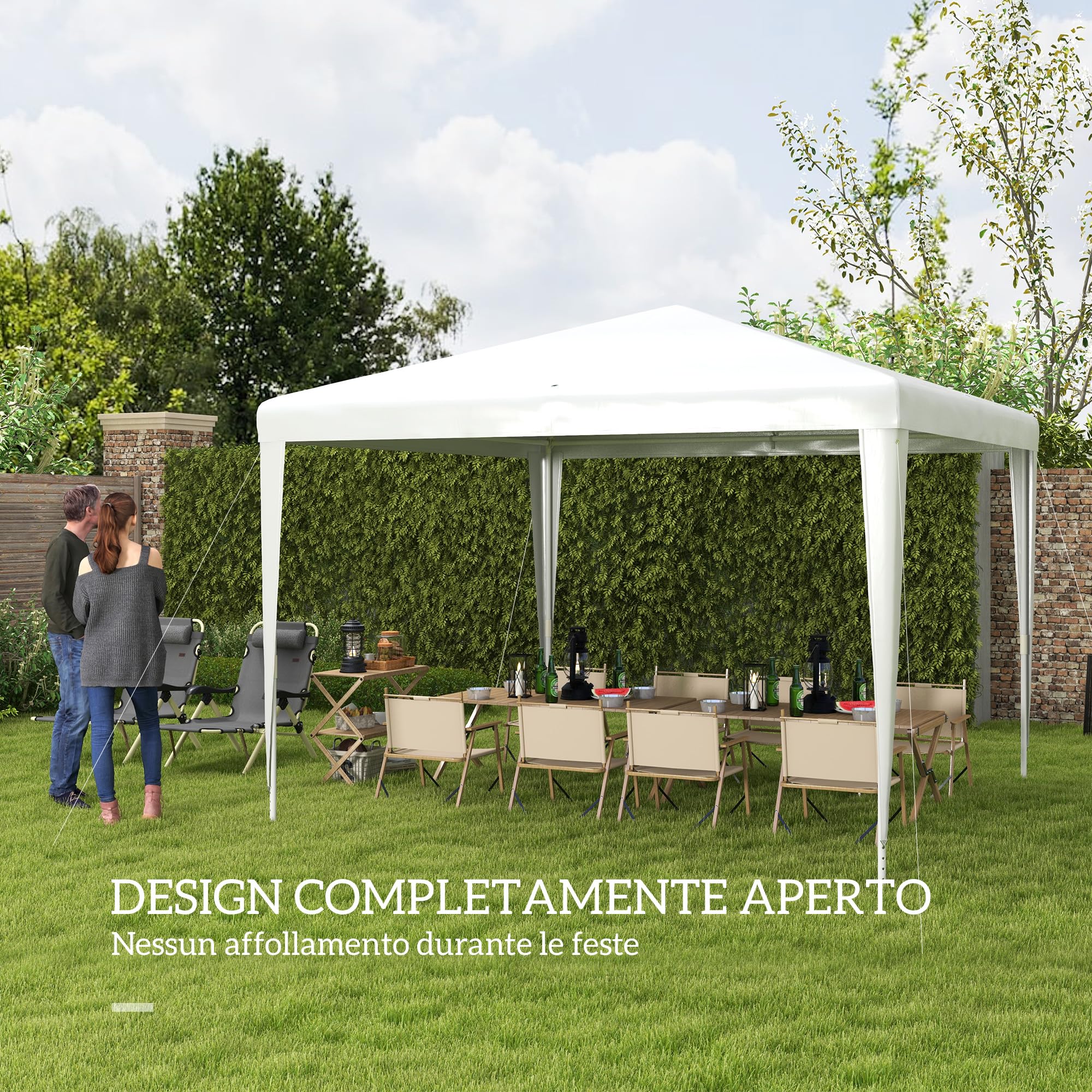 Gazebo Da Giardino 3x3m Outsunny - In Acciaio E PE, Con Protezione UV E Fori Di Drenaggio - Foto 7