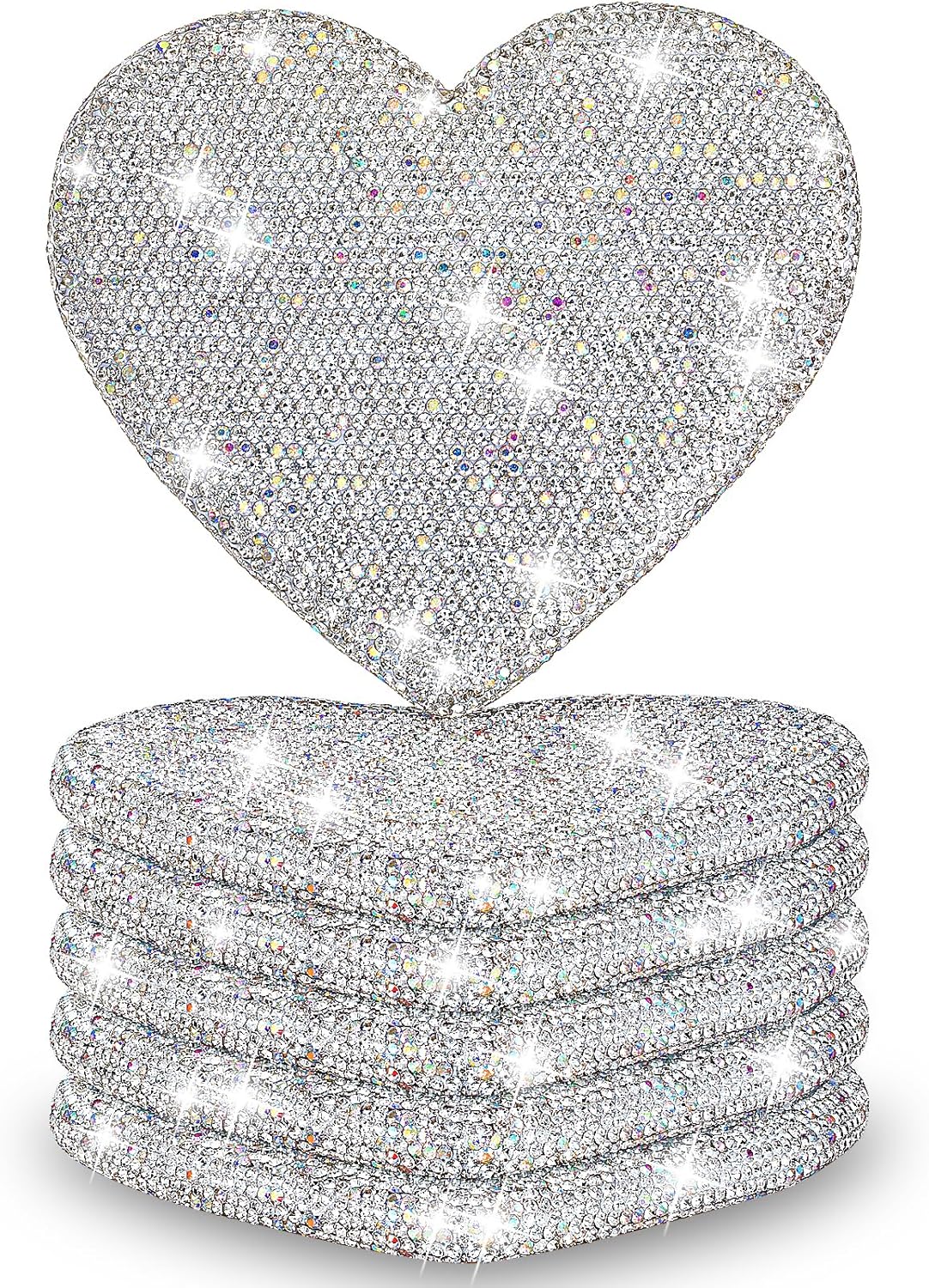 Bling Heart-Shaped Coasters Set of 6 With Rhinestones,Diamond Drinking Coasters for Coffee Table,Crystal Cup Mat for Hot or Cold Drinks,Thickened,Non-Slip,Heart Gifts,Sparkle Kitchen Decor Accessories