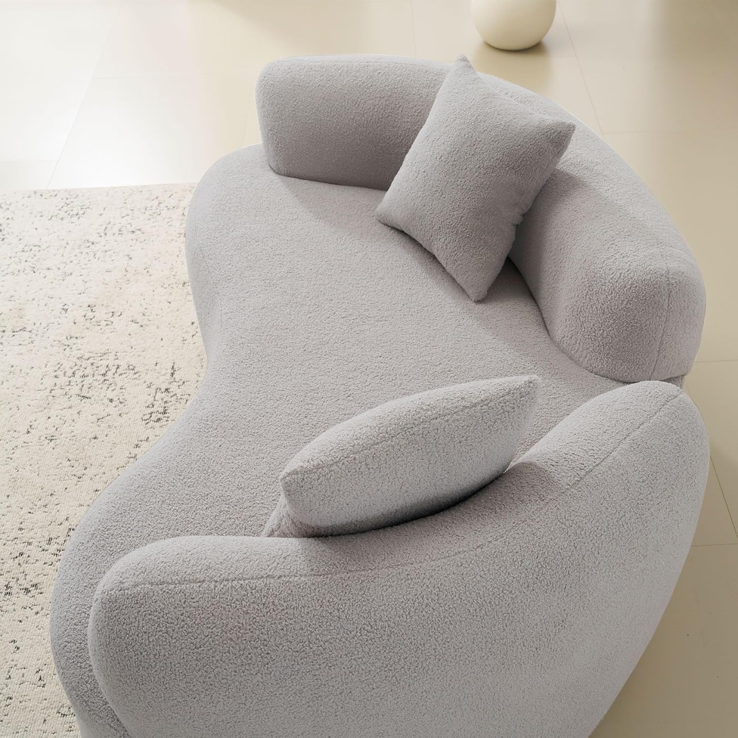 Curved loveseat, Wide seat deep Living Room Sofa, Modern Boneless Couch, Luxurious Teddy Cloth Sofa, Suitable for Small and Medium-Sized Family Cloud Sofas, no Assembly Required (Grey)