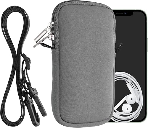 Miniatura 9 de kwmobile Bolsa de neopreno XL - 6.76.8" - 6.7 x 3.3 pulgadas (6.8 x 3.3 in) Universal Case Holder con correa para el cuello y cremallera -