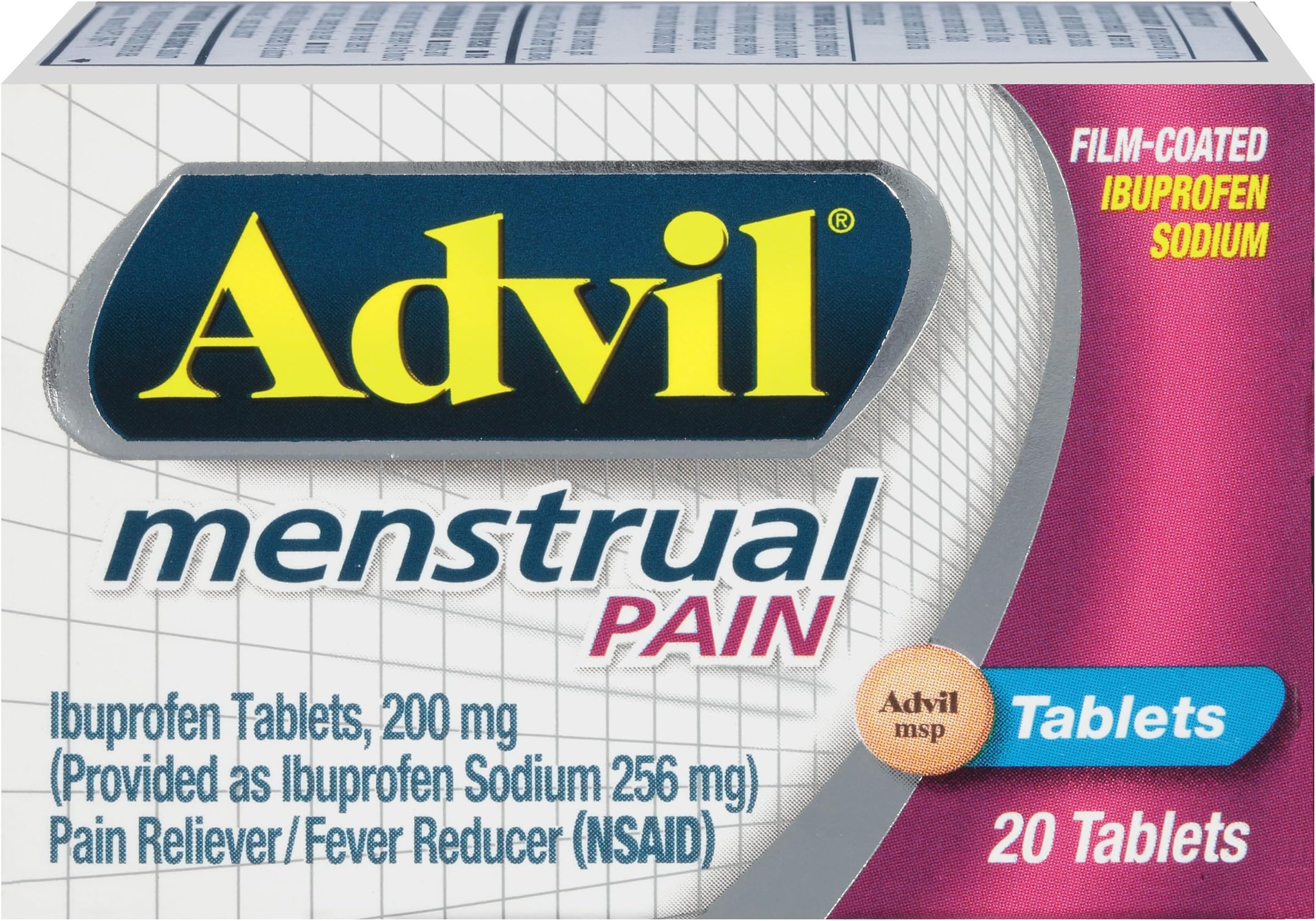Advil Menstrual Temporary Pain Reliever/Fever Reducer Tablet 200mg Ibuprofen Sodium, 20 Count
